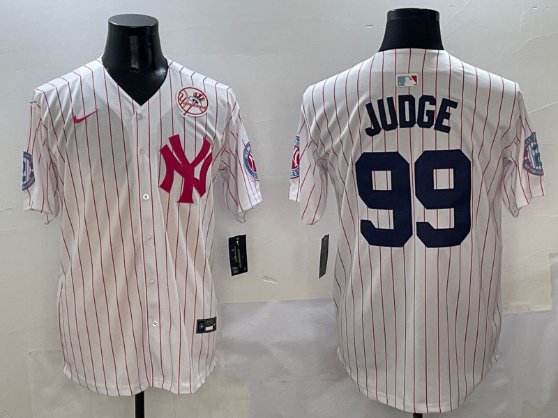 Men New York Yankees 99 Judge White Stripe Jointly Name Nike 2025 MLB Jersey style 5